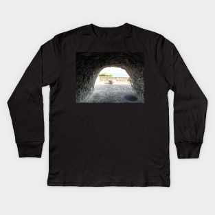 Tunnel inside Acicastello castle Kids Long Sleeve T-Shirt